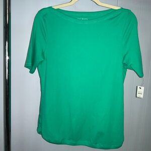 Talbots Petites Stretch Weekend Tee green sz MP bateau neckline cotton blend
